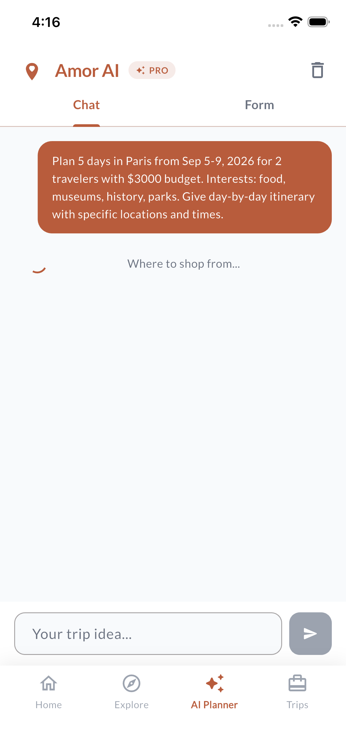 Amor AI Chat Interface