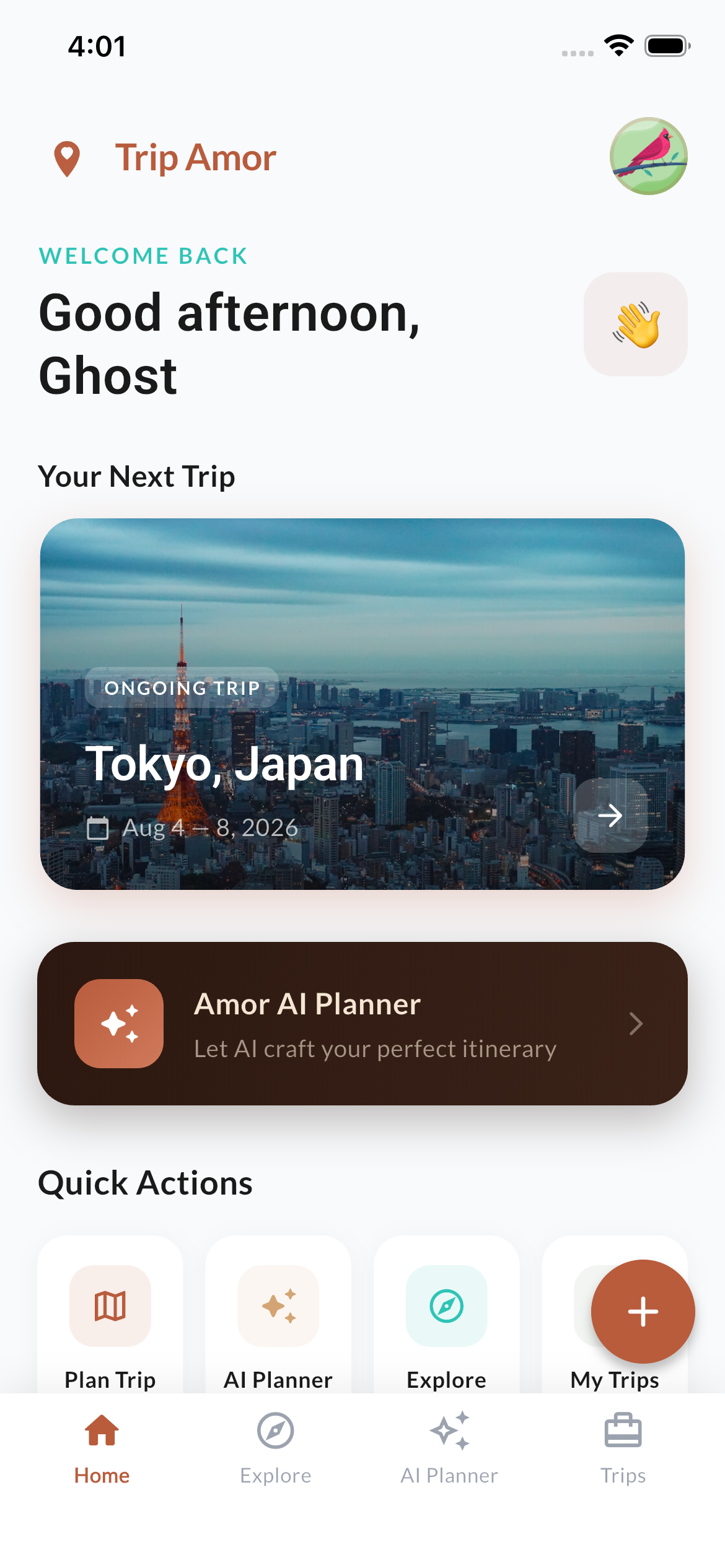 Trip Amor App - Home Screen